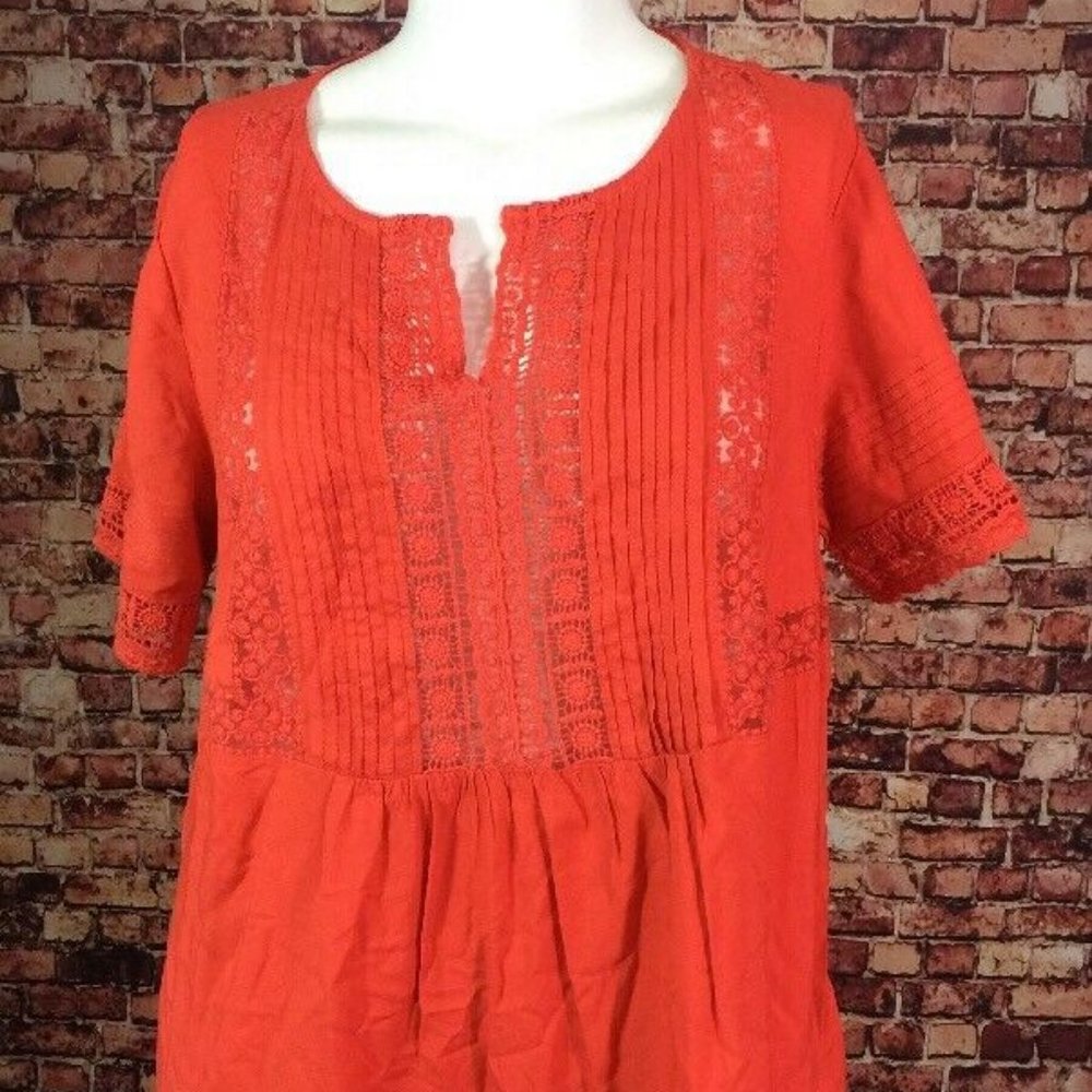 Intro Love Red Crotchet Lace Tunic Top Blouse Shir